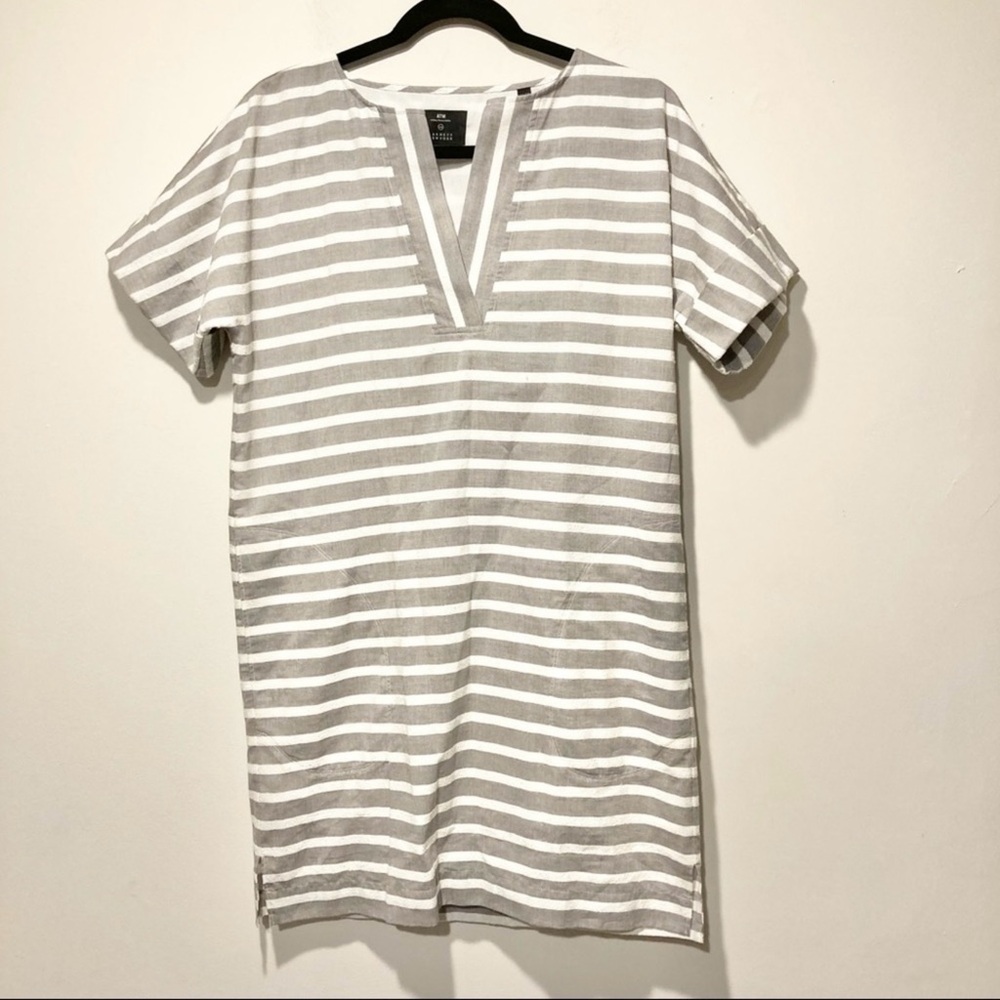 ATM Anthony Thomas Melillio Striped Grey Textured Shift Dress Cotton XS - Picture 3 of 7